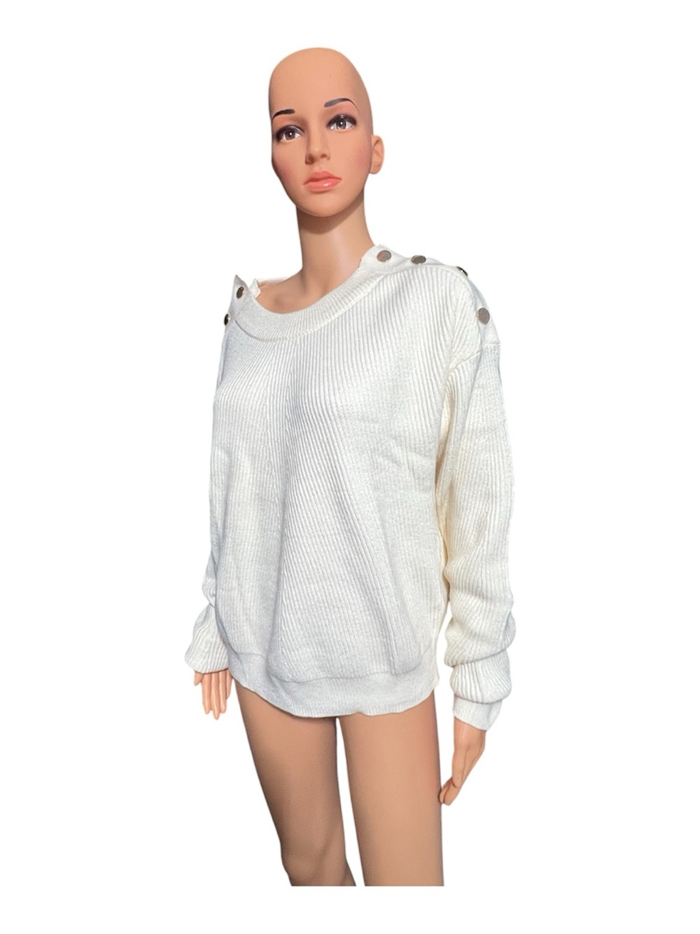 Guess Off-the-Shoulder Ivory Button-Trim Sweater